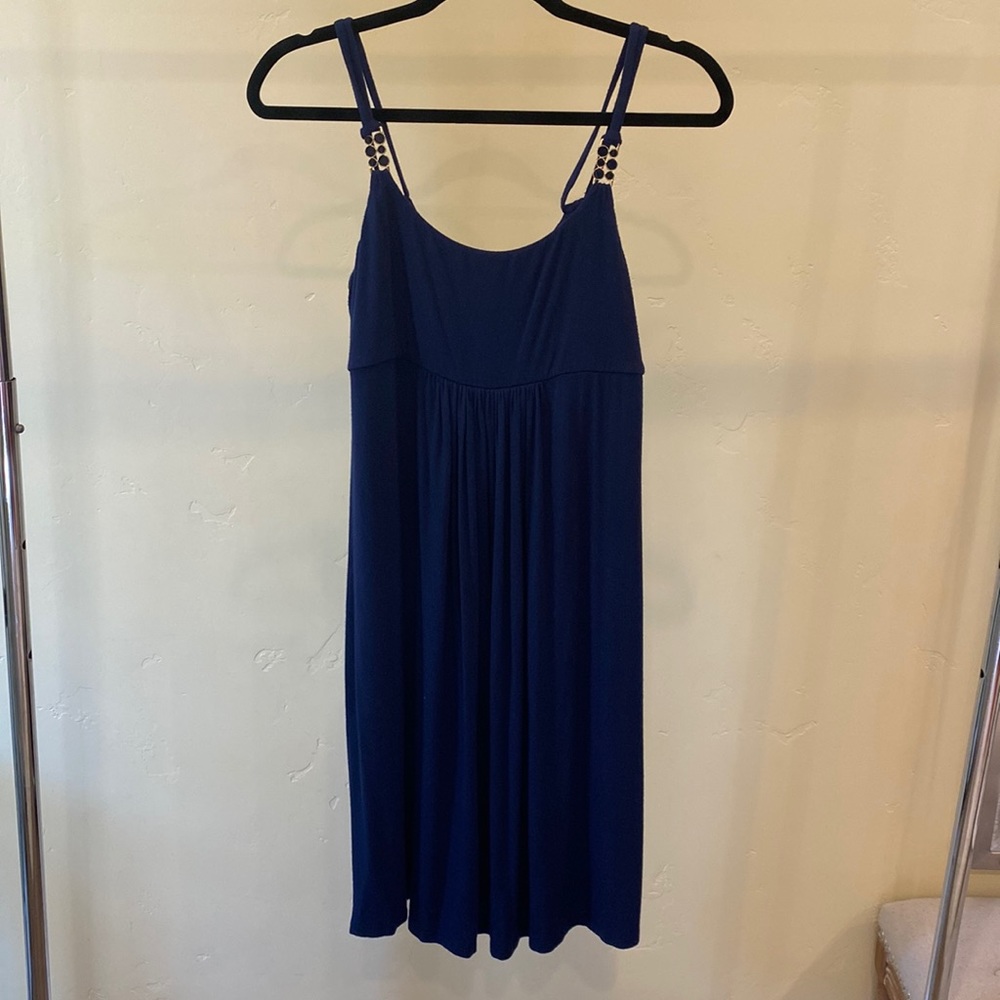 Robin Piccone Navy dress. Gold & blue hardware on the straps, size L.